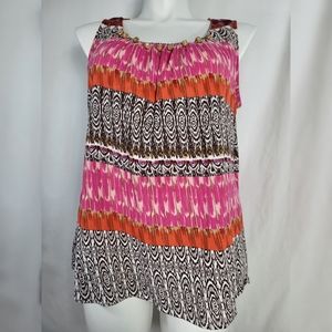 Notations Woman Tank TOP Womens Size 1X Wood Beads Pink Orange Brown White